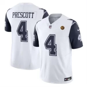 Men's Dallas Cowboys #4 Dak Prescott White 2023 F.U.S.E. With John Madden Patch Vapor Limited Stitched Football Jersey NDEE