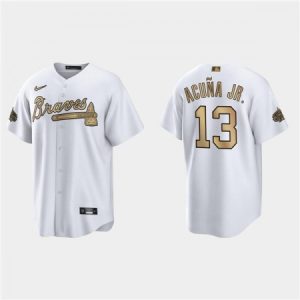 Men's Atlanta Braves #13 Ronald Acuna Jr. 2022 All-Star White Cool Base Stitched Baseball Jersey 1JAN