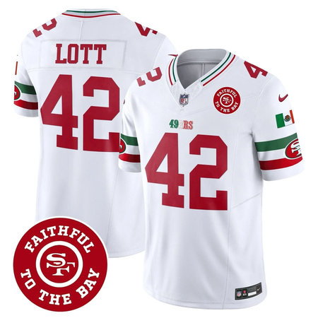 ff885c1ee443d5af235ff2da2d573e76.jpeg Youth San Francisco 49ers #42 Ronnie Lott White Mexico Faithful To The Bay Patch Vapor F.U.S.E. Limited Jersey