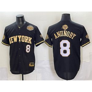Men's New York Knicks #8 OG Anunoby Black Gold 2026 Finals & Eastern Conference Champions Patch Stitched Baseball Jersey