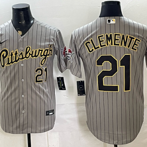 Men's Pittsburgh Pirates #21 Roberto Clemente Nike Gray Pinstripe 2026-27 City Connect Stadium Jersey PIT01