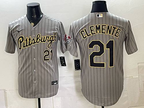 Men's Pittsburgh Pirates #21 Roberto Clemente Nike Gray Pinstripe 2026-27 City Connect Stadium Jersey PIT01