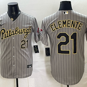 Men's Pittsburgh Pirates #21 Roberto Clemente Nike Gray Pinstripe 2026-27 City Connect Stadium Jersey PIT02
