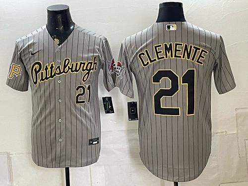 Men's Pittsburgh Pirates #21 Roberto Clemente Nike Gray Pinstripe 2026-27 City Connect Stadium Jersey PIT02