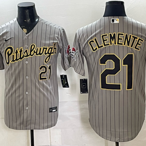 Men's Pittsburgh Pirates #21 Roberto Clemente Nike Gray Pinstripe 2026-27 City Connect Stadium Jersey PIT03