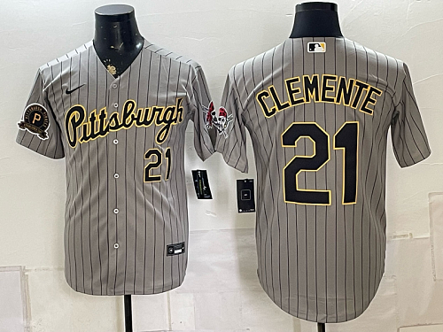 Men's Pittsburgh Pirates #21 Roberto Clemente Nike Gray Pinstripe 2026-27 City Connect Stadium Jersey PIT03