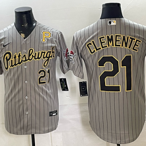 Men's Pittsburgh Pirates #21 Roberto Clemente Nike Gray Pinstripe 2026-27 City Connect Stadium Jersey PIT04