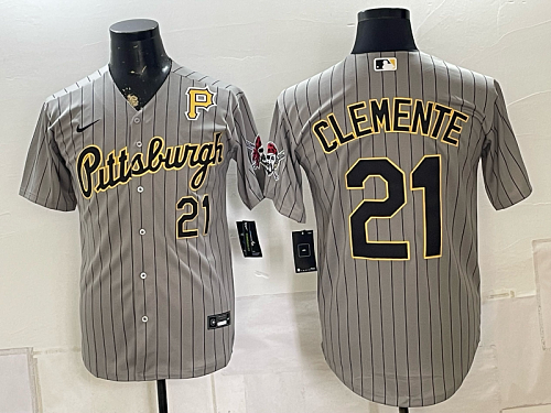 Men's Pittsburgh Pirates #21 Roberto Clemente Nike Gray Pinstripe 2026-27 City Connect Stadium Jersey PIT04