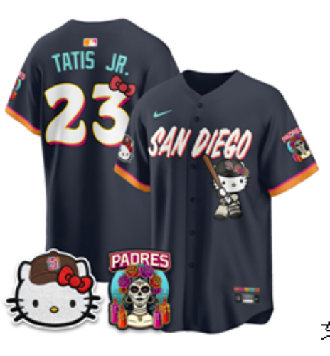 yp252597700-mlb-sdp-002 Men's San Diego Padres #23 Fernando Tatis Jr. Nike Navy 2026-27 Hello Kitty City Connect Stadium Jersey SDP02