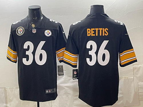 Men's Pittsburgh Steelers #36 Jerome Bettis Nike Black 2026-27 Commemorative Patch Football Jersey PIT17