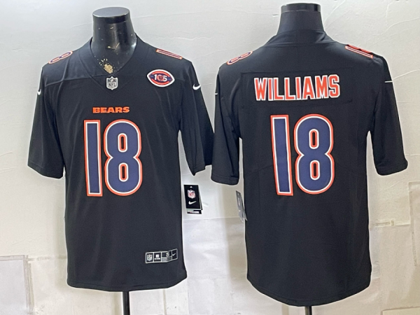 Men’s Chicago Bears Caleb Williams #18 Nike Black 2026–27 Commemorative Patch Football Jersey KKB012