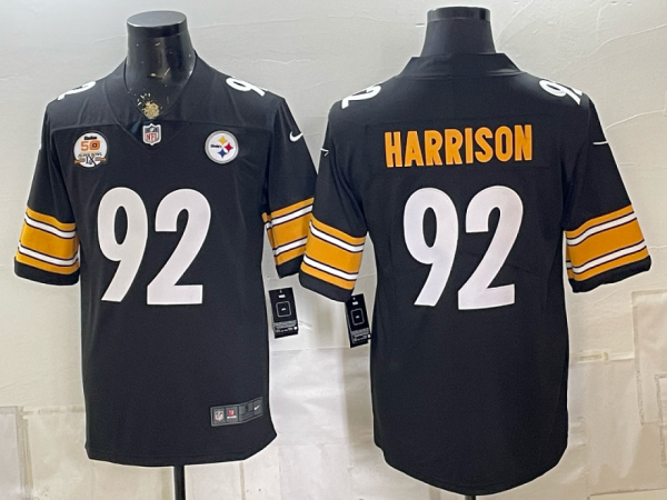Men’s Pittsburgh Steelers James Harrison #92 Nike Black 2026–27 Commemorative Patch Football Jersey KKB023