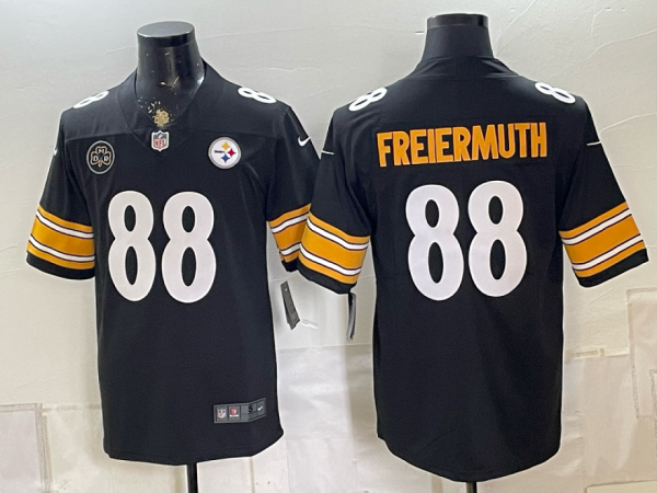 Men’s Pittsburgh Steelers Pat Freiermuth #88 Nike Black 2026–27 Commemorative Patch Football Jersey KKB025