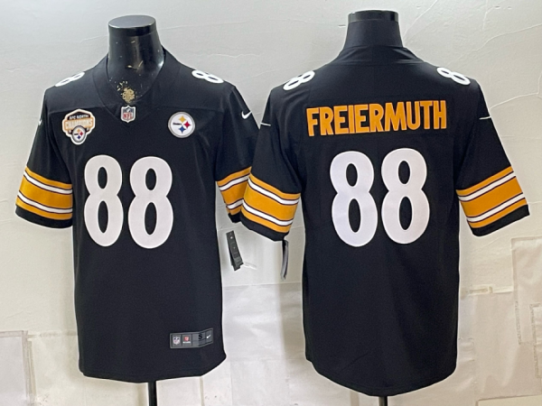 Men’s Pittsburgh Steelers Pat Freiermuth #88 Nike Black 2026–27 Commemorative Patch Football Jersey KKB027