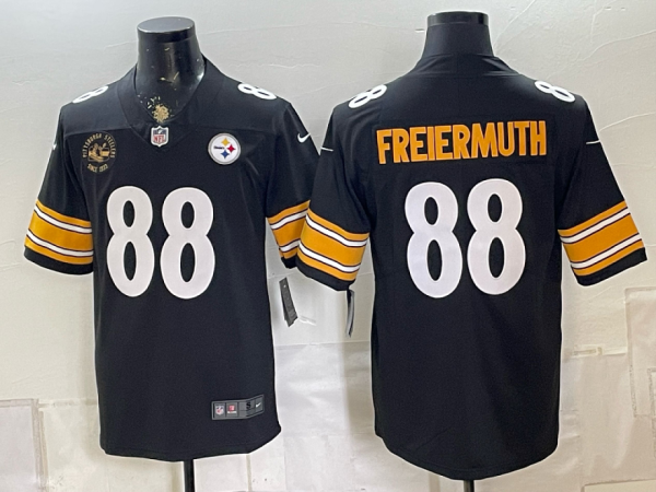Men’s Pittsburgh Steelers Pat Freiermuth #88 Nike Black 2026–27 Commemorative Patch Football Jersey KKB028