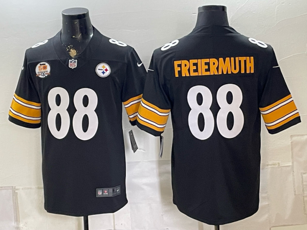 yp252804201-029 Men’s Pittsburgh Steelers Pat Freiermuth #88 Nike Black 2026–27 Commemorative Patch Football Jersey KKB029