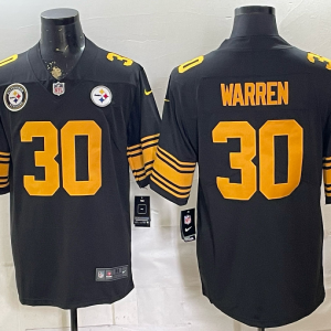 Men’s Pittsburgh Steelers Jaylen Warren #30 Nike Black 2026–27 Commemorative Patch Football Jersey KKB032