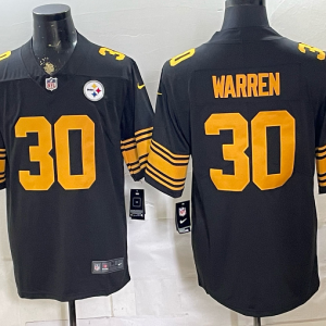 Men’s Pittsburgh Steelers Jaylen Warren #30 Nike Black 2026–27 Commemorative Patch Football Jersey KKB033