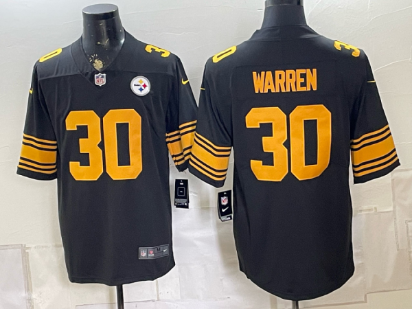 Men’s Pittsburgh Steelers Jaylen Warren #30 Nike Black 2026–27 Commemorative Patch Football Jersey KKB033