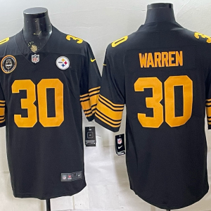 Men’s Pittsburgh Steelers Jaylen Warren #30 Nike Black 2026–27 Commemorative Patch Football Jersey KKB034