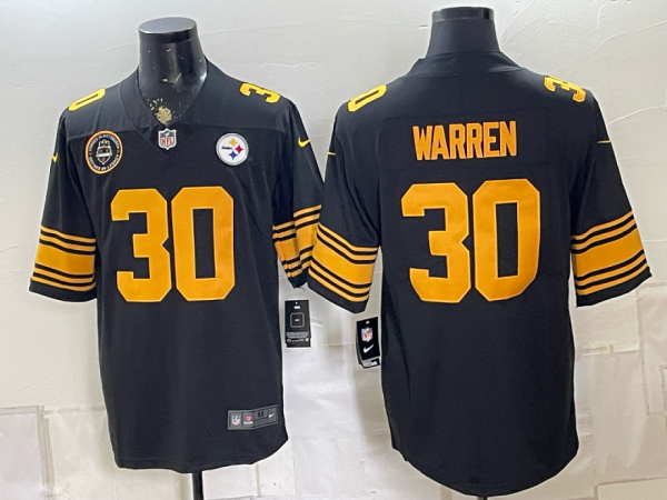 Men’s Pittsburgh Steelers Jaylen Warren #30 Nike Black 2026–27 Commemorative Patch Football Jersey KKB034