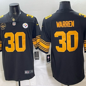 Men’s Pittsburgh Steelers Jaylen Warren #30 Nike Black 2026–27 Commemorative Patch Football Jersey KKB035