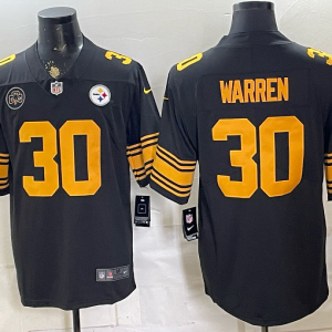 Men’s Pittsburgh Steelers Jaylen Warren #30 Nike Black 2026–27 Commemorative Patch Football Jersey KKB036