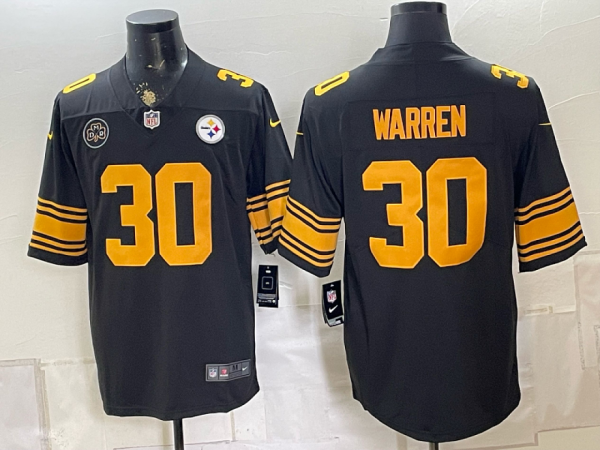 Men’s Pittsburgh Steelers Jaylen Warren #30 Nike Black 2026–27 Commemorative Patch Football Jersey KKB036