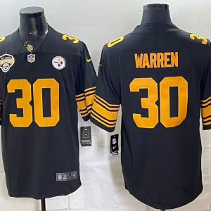 Men’s Pittsburgh Steelers Jaylen Warren #30 Nike Black 2026–27 Commemorative Patch Football Jersey KKB037