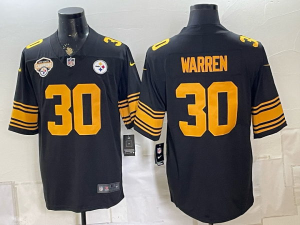 Men’s Pittsburgh Steelers Jaylen Warren #30 Nike Black 2026–27 Commemorative Patch Football Jersey KKB037