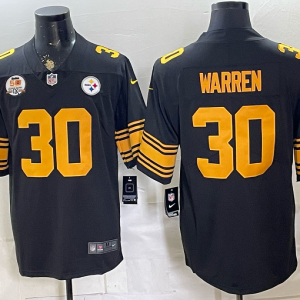 Men’s Pittsburgh Steelers Jaylen Warren #30 Nike Black 2026–27 Commemorative Patch Football Jersey KKB038
