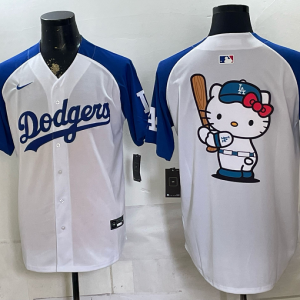 Men’s Los Angeles Dodgers Nike White and Blue 2026–27 Hello Kitty Baseball Jersey KKB053