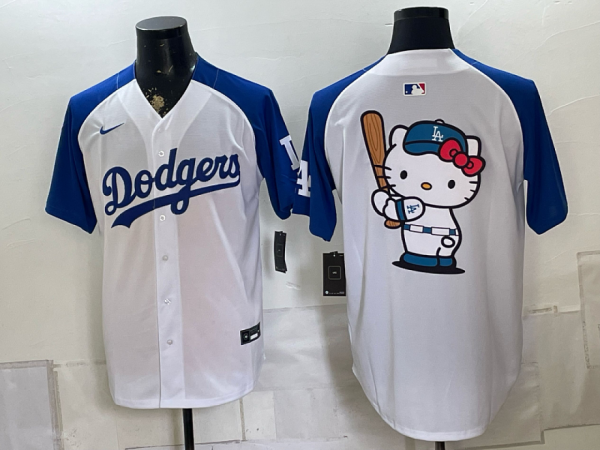 Men’s Los Angeles Dodgers Nike White and Blue 2026–27 Hello Kitty Baseball Jersey KKB053