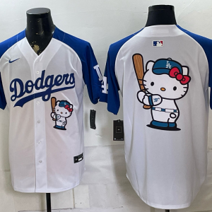 Men’s Los Angeles Dodgers Nike White and Blue 2026–27 Hello Kitty Baseball Jersey KKB054