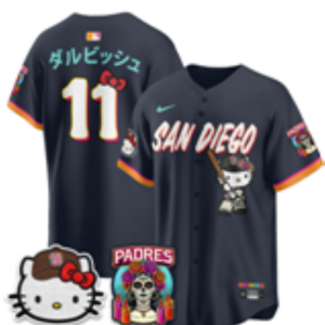 Men’s San Diego Padres Yu Darvish #11 Nike Navy Japanese Name 2026–27 Hello Kitty Tucson Baseball Jersey KKB063