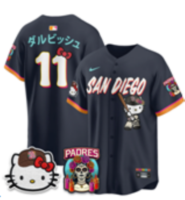 Men’s San Diego Padres Yu Darvish #11 Nike Navy Japanese Name 2026–27 Hello Kitty Tucson Baseball Jersey KKB063