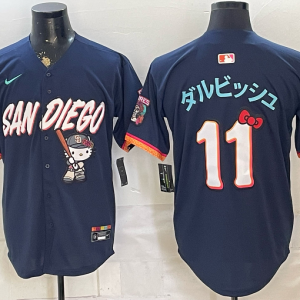 Men’s San Diego Padres Yu Darvish #11 Nike Navy Japanese Name 2026–27 Hello Kitty Tucson Baseball Jersey KKB064