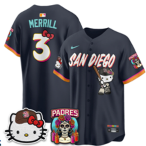 Men’s San Diego Padres Jackson Merrill #3 Nike Navy 2026–27 Hello Kitty Tucson Baseball Jersey KKB068