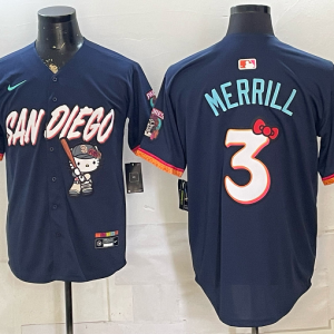 Men’s San Diego Padres Jackson Merrill #3 Nike Navy 2026–27 Hello Kitty Tucson Baseball Jersey KKB069