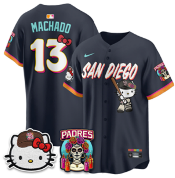Men’s San Diego Padres Manny Machado #13 Nike Navy 2026–27 Hello Kitty Tucson Baseball Jersey KKB070