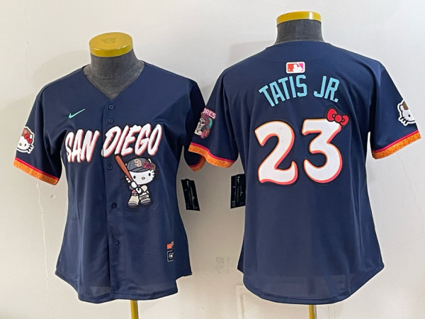 Women’s San Diego Padres Fernando Tatis Jr. #23 Nike Navy 2026–27 Hello Kitty Tucson Baseball Jersey KKB081