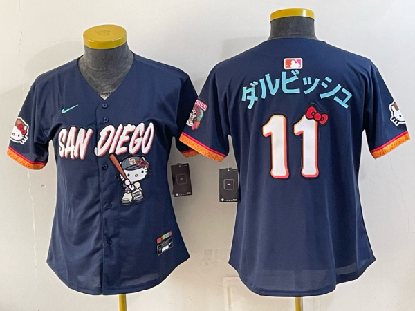 Women’s San Diego Padres Yu Darvish #11 Nike Navy 2026–27 Hello Kitty Tucson Baseball Jersey KKB083