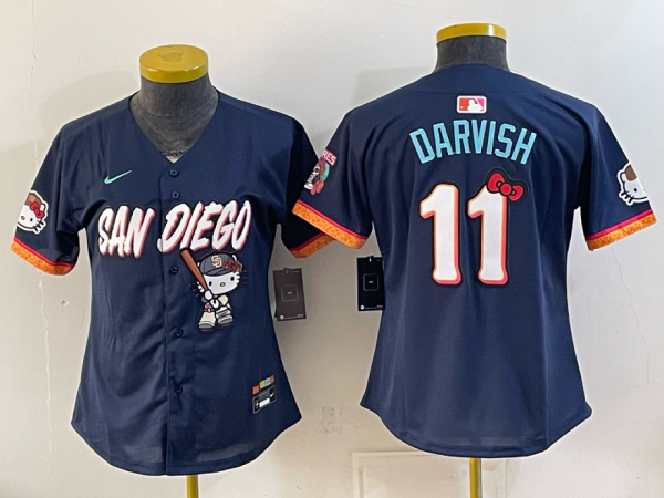 Women’s San Diego Padres Yu Darvish #11 Nike Navy 2026–27 Hello Kitty Tucson Baseball Jersey KKB084