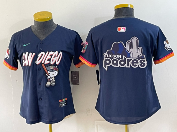 Women’s San Diego Padres Nike Navy 2026–27 Hello Kitty Tucson Baseball Jersey KKB089