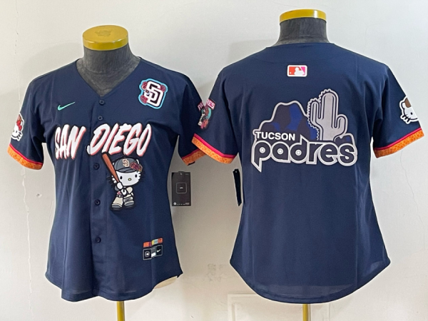 Women’s San Diego Padres Nike Navy 2026–27 Hello Kitty Tucson Baseball Jersey KKB090