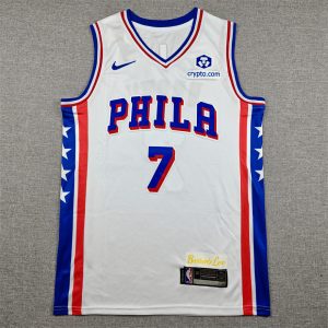 Philadelphia 76ers Brown #7 White Basketball Jersey