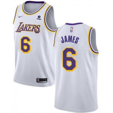 Men's Los Angeles Lakers #6 LeBron James White Stitched Basketball Jersey QPKC