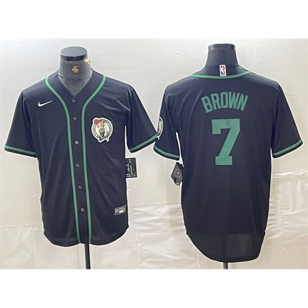 Men's Boston Celtics #7 Jaylen Brown Black With Patch Stitched Baseball Jersey 2RNW