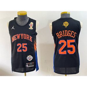 Men's New York Knicks #25 Mikal Bridges Black 2026 Finals Champions Patch Statement Edition Jersey