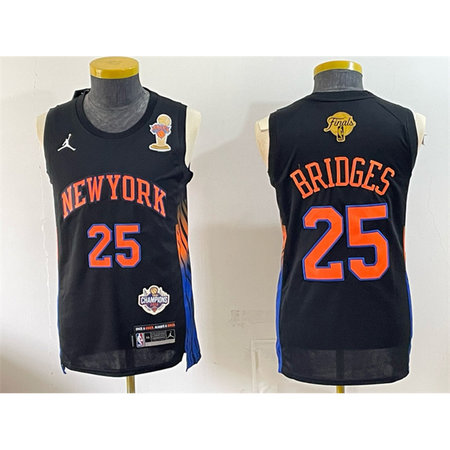 Men's New York Knicks #25 Mikal Bridges Black 2026 Finals Champions Patch Statement Edition Jersey